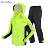 Dorosły Mężczyźni Damskie Damskie Płaszcz Rain Motocykl Wodoodporny Spodnie Garnitur Zielony Camping Rainwear Wycieczkować Prezent Pomysły