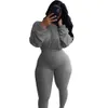 Autumn Thread Elastic Two-Piece Navel Exposed Tracksuits Female Pure Color Sports Suit2740