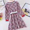 High Quality Autumn Winter Mini Knitted Sweater Dress Women V Neck Buttons Plaid Vintage Party Christmas Vestidos 210514