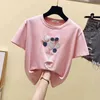 Damska Damska Balon Wzór Cekiny Krótkie Rękawy Bawełniane T-Shirt Summer Tee Girls Damskie Pullover Casual Tops Tees A2524 210428