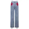 Star Pattern Blue Flare Jeans Femme Retrp Denim Pantalon pour femmes Vintage Harajuku Taille haute Pantalon pleine longueur Capris 210922