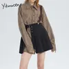 Yitimuceng 2 Piece Dresses for Women Vintage Plaid Pleated Ruffles Blouse and Skirt Long Sleeve Mini Shirt Harajuku Elegant Tops 210601