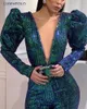 Women's Jumpsuits & Rompers Women Jumpsuit Spring Autumn Casual Long Sleeve V-neck Sequin Side Solid Fashion Lugentolo