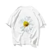 Branco Margarida Hip Hop Oversize Camiseta Homens Streetwear Americano Pintado Tshirt de Manga Curta Algodão Loxo T-shirt Pares Chrysanthem 210603
