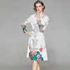 秋のエレガントな花のヴィンテージのドレスファッションカジュアルな女性長袖ハイウエストスリムvestidos 210531