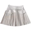 Кимутомо поддельные карманные юбка женщины с высокой талией сплошной a-линии днища женские весна лето корейские сладкие девушки плиссированные юбка 210521