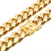 Stainlsteel Gold Color Cuban Chain Kran Przycisk Hiphop Moda Biżuteria na prezent 6mm / 10mm / 12mm / 14mm / 16mm / 18mm x0509