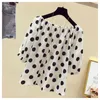 Kvinnor våren sommar stil chiffon blusar skjortor dam casual slash neck polka dot tryckta blusas toppar df2848 210317