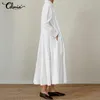 Autumn Maxi Long Dresses Celmia Plus Size Women Shirt Dress Vintage Pleated Sleeve Vestidos Casual Party Robe Femme