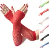 Ladies Girls Neon Sexy Long Fingerless Fishnet Lace Guantes de alta elasticidad Guantes de mano Gants Y0827