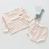 Wiosna Jesień Niemowlę Baby Boys Girls Długim Rękawem Stripe T-Shirt + Spodnie Chlebowe Zestawy Odzież Kids Boy Girl Suit Clothing 210429