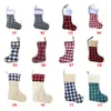 Chaussettes de Noël à carreaux imprimés, sac cadeau de bonbons, arbre de Noël suspendu, ornement de fête du nouvel an, DDA602