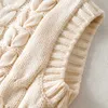 Женщины шикарные кружевные вязаный жилет свитер V-образным вырезом без рукавов мода поворот топ женские повседневные свитеры жилет 210515
