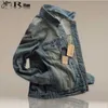 Men's Trench Coats 2021 Classic Retro Washed Hole Denim Jacket Casual Slim Long Sleeve Motorcycle Jeans