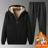 Warm Sport Pak Mannen 2 Stuks / Set Winter Sportuit Thermal Hoodies Sets Fleece Trainingspak Winddichte Gym Run Sportkleding 211109