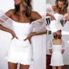 Jocoo Jolee Dress Women Summer Elegant Mesh Puff Sleeve Mini Dress White Sexy Off Shoulder Ruffles Party Dresses Streetwear 210619