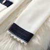 2021 Fall Autumn Long Sleeve Lapel Neck White Contrast Color Knitted Panelled Pockets Single-Breasted Dress Elegant Casual Dresses 21G318B393