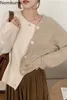 株式会社韓国原宿の不規則なカーディガン女性のコントラストカラーシングルブレスト長袖セーター女性カジュアルオールマッチ210514