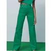 Spring Women's Fashion Is Thin And High-waisted Straight Bright Yellow Green Jeans 210809