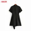 Tangada летние женщины пэчворк черный пиджак платье с коротким рукавом лук дамы мини-платье Vestidos 5S01 210609