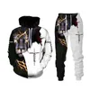 Jesus 3D Lion Printed Hoodie + Pants Two Piece Set Tracksuit Men Women Hooded Sweatshirts Autumn and Winter Men's Clothing Suit G1217