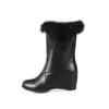 Zimowe buty śniegowe kobiety futro wysokość zwiększenie pięty w połowie łydki ciepłe okrągłe buty do palenia damskie czarny duży rozmiar 34-43 210517