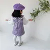 Spring CC Boutique Outfit for Children Girls Plaid Tweed Costumes Kids White Blouse and Dress Set 210529