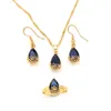 24K oro giallo GF goccia d'acqua collana di cristallo viola orecchini pendenti anello cz grande gemma rettangolare con set di gioielli canale