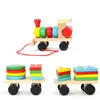 Baby Toys Kids Trailer Wooden Train Vehicle Building Blocks Geometry Colour Congnitive Blocks Child Education Christmas Gifts H0824