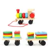 Baby Speelgoed Kids Trailer Houten Trein Voertuig Bouwstenen Geometrie Kleur Congnitive Blocks Kind Onderwijs Kerstcadeaus H0824