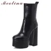 Meotina Winter Ankle Boots Women Natural Genuine Leather Platform Thick Heel Short Boots Zip Super High Heel Shoes Lady Fall 39 210608