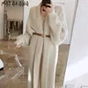 MATAKAWA Elegant Loose Long Women's Winter Jacket Korea Chic Long-sleeved Waterproof Mink Coat Chaqueta Mujer with Belt 210513