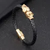 Simple Design Bangle Skull Stainless Steel Ghost Head Men039s Leather Braided Bracelet Gift For Men1295115