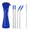 6Pcs/set Reusable Stainless Steel Drinking Straws Straight Bent Straw with Silicone Tips for Bar Tools RH1398