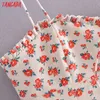 Tangada Mulheres Floral Impressão V Pescoço Camis Crotes Crop Top Spaghetti Strap Mangas Sem Mangas Brasas Curtas Blusas Camisas Femininas Tops 3H456 210609