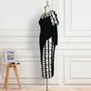 Kadınlar için Maxi Elbiseler Ofis Vintage Geometrik Baskı Slim Fit Bahar Moda Parti Uzun Kollu Diz Boyu Cornes Artı Boyutu XXL 210527
