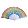 Mode vouwen Rainbow Fan Plastic Printing Kleurrijke Ambachten Home Festival Decoratie Craft Stage Performance Dance Fans 43 * 23cm RRF13861