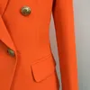 Высокое качество EST дизайнер Blazer женские кнопки льва двойной грудью куртка неоновый оранжевый 210930