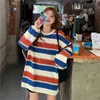Houzhou Sweats-shirts rayés SweetShirt Femmes Harajuku Oversize Pullover Couples de mode coréens assortis à manches longues Tops 211220