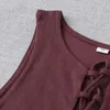 Casual Kadınlar O Boyun Yay Dantel Yelek Yaz Moda Bayanlar Yüksek Sokak Seksi Kadın Dantel-Up Kırpılmış Tank Top 210430