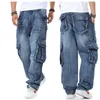 Men's Baggy Multi Pockets Skateboard Cargo Jeans for Men Tactical Denim Joggers Plus Size 30-46 210319