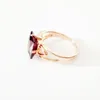 Cluster Rings Luxury Women Ring 585 Gold Color Jewelry Dark Red Square Shape Anniversary Designs For