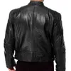 Automne Homme Veste En Cuir Noir Marron Hommes Col Montant Manteaux Biker s Moto 211126