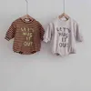 Baby Boys Girls Czyste bawełniane litery Drukowanie z długim rękawem Kombinezony niemowląt Dzieci Paski Calki 210508