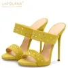 Sandały LaPolaka Summer Women Buty Flock Cienki Obcasy Polka Dot Super High Obc w kryształowy czas wolny sandalia zapatos mejr sapatos