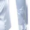Camisa de Luxo de Cetim de Prata Camisa de Luxo Marca Slim Fit Silk Casual Dança Partido Manga Longa Ruiva Livre Tuxedo Camisas Chemise Homme 210522