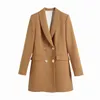 Spring Women Blazers Button Long Sleeve Notched Neck Chic Lady Fashion Casual Clothes 211122