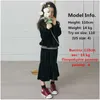 4 to 16 years kids & teenager big girls black velour long sleeve blouse with fishtail flare skirt 2 pieces set velvet clothes 211025