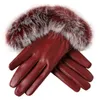 Luvas sem dedos 1 par feminino PU couro/camurça Veludo inverno acionando com pele de toque de pele quente, luvas de arco 8C0049