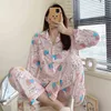 Caiyier Lente Herfst Roze Vrouwen Pyjama Set Cute Cartoon Meisjes Koreaanse Nachtkleding Lange Mouwen Broek Lounge Lounge Kleding M-2XL 211112